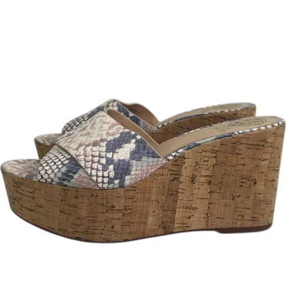 Vince Camuto Kessina Sahara Snakeskin Leather Wedge Platform Sandals 7.5 READ - Picture 4 of 11